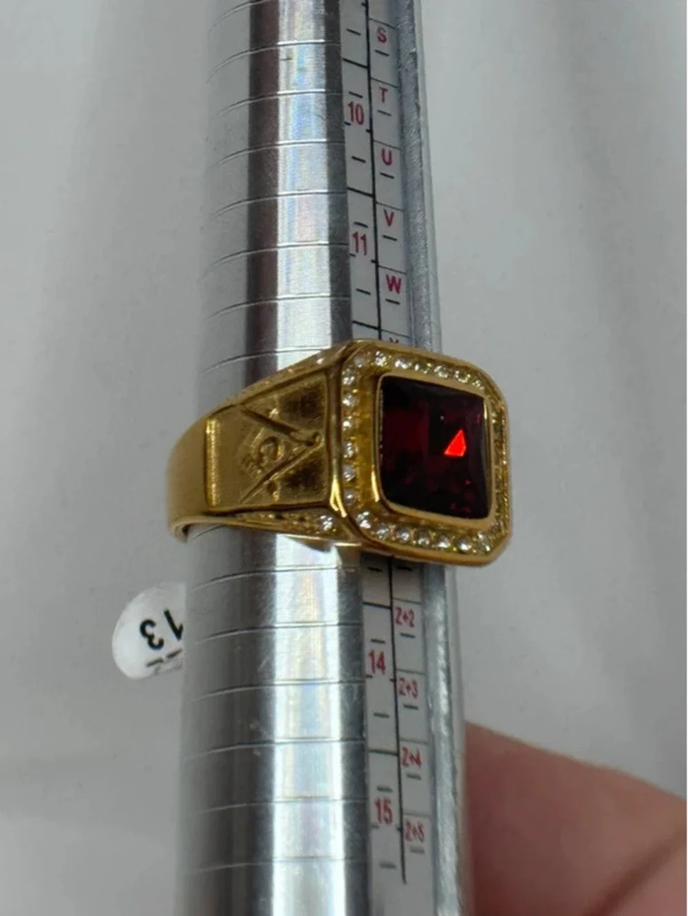 gold tone red CZ statement ring clear accents size 13